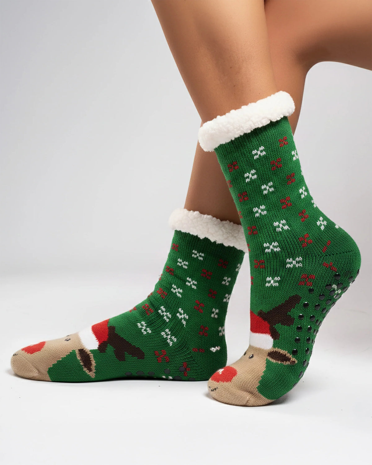 Cozy-sokker, grønn med Rudolf
