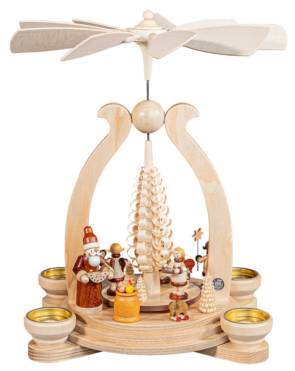 Julepyramide-bue, stor, julenisse som deler ut gaver, natur