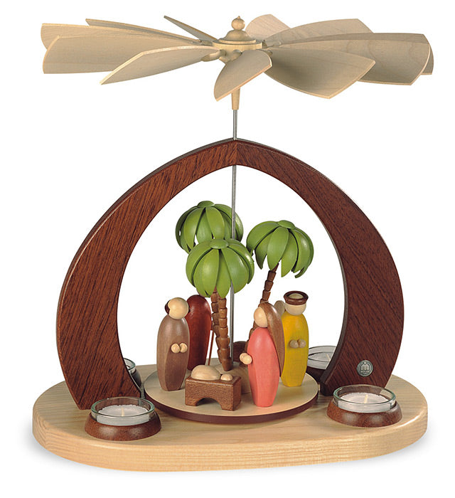Moderne julepyramide-bue, julekrybbemotiv, farget