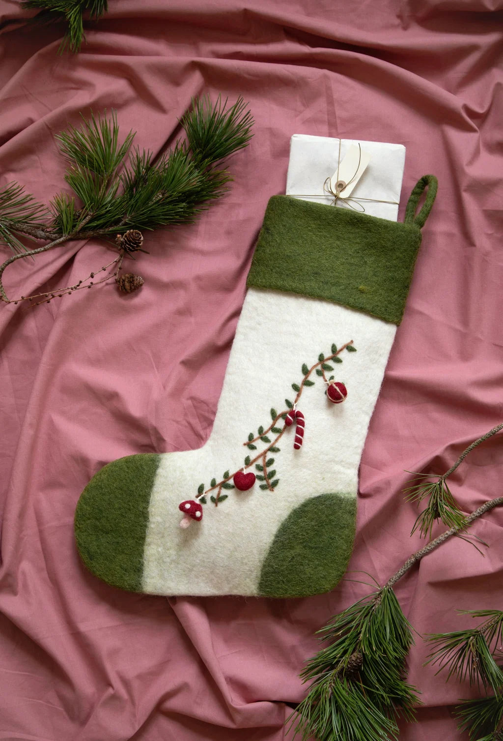 Julestrømpe med girlander, 48 cm