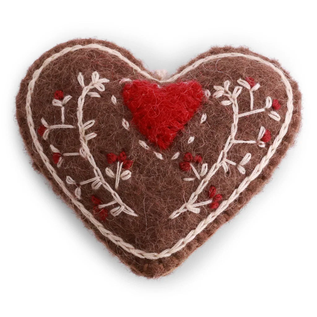 Gingerbread hjerte med broderi, 5 cm