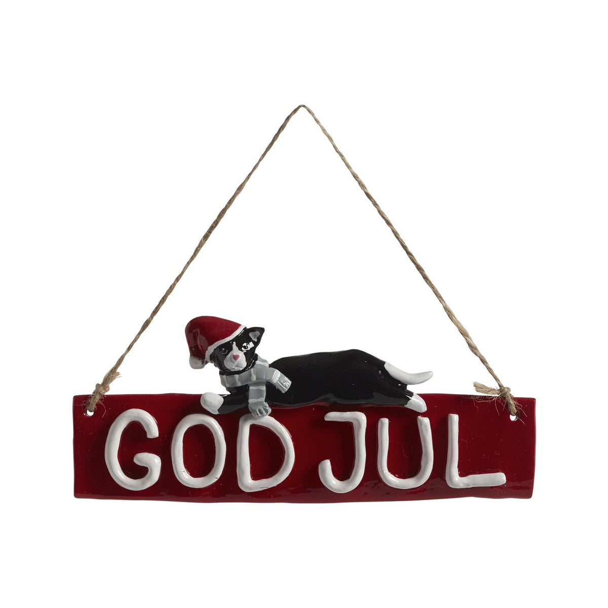 «God Jul»-skilt med katten Dolly, L.18cm
