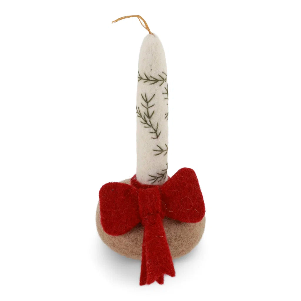 Lys i holder med rød sløyfe, 12 cm