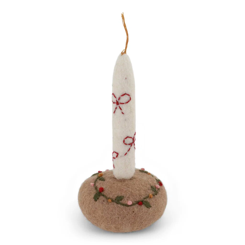 Lys i holder med brodert sløyfer, 12 cm