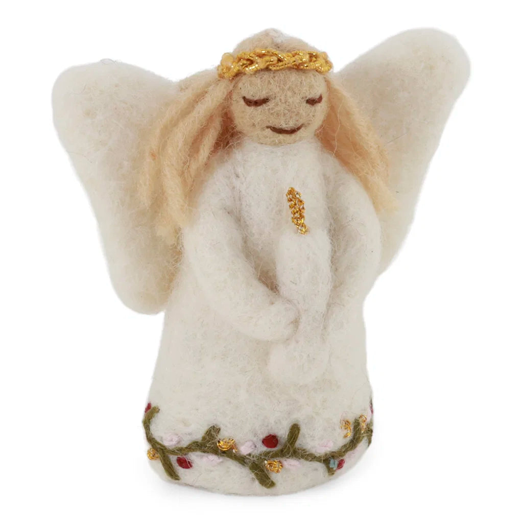 Engel med broderi som holder lys - liten, 10 cm