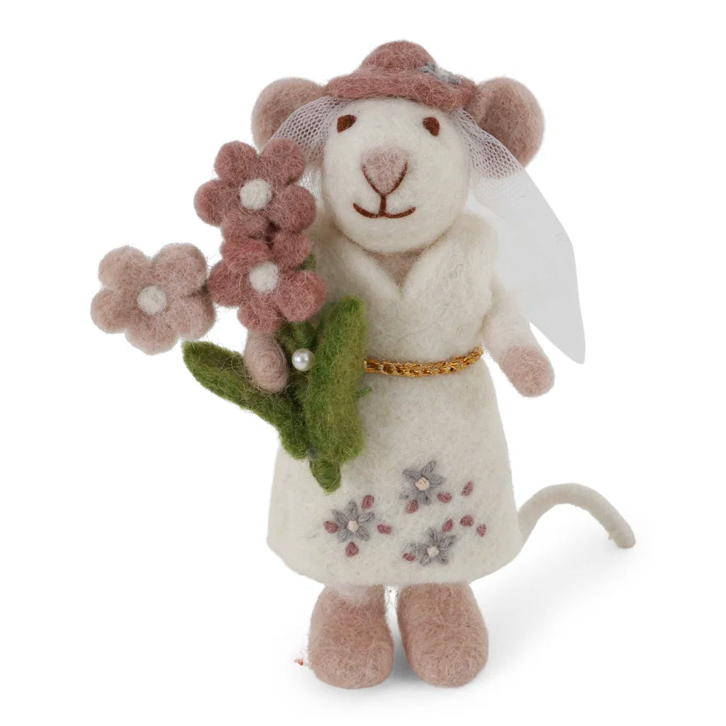 Liten hvit mus - brud, 12 cm