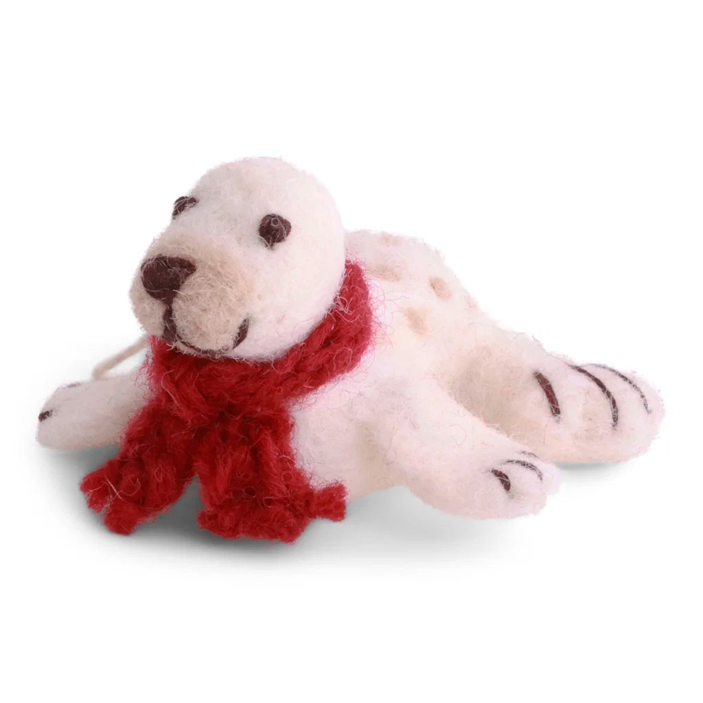 Baby sel med rød skjerf, 4 cm