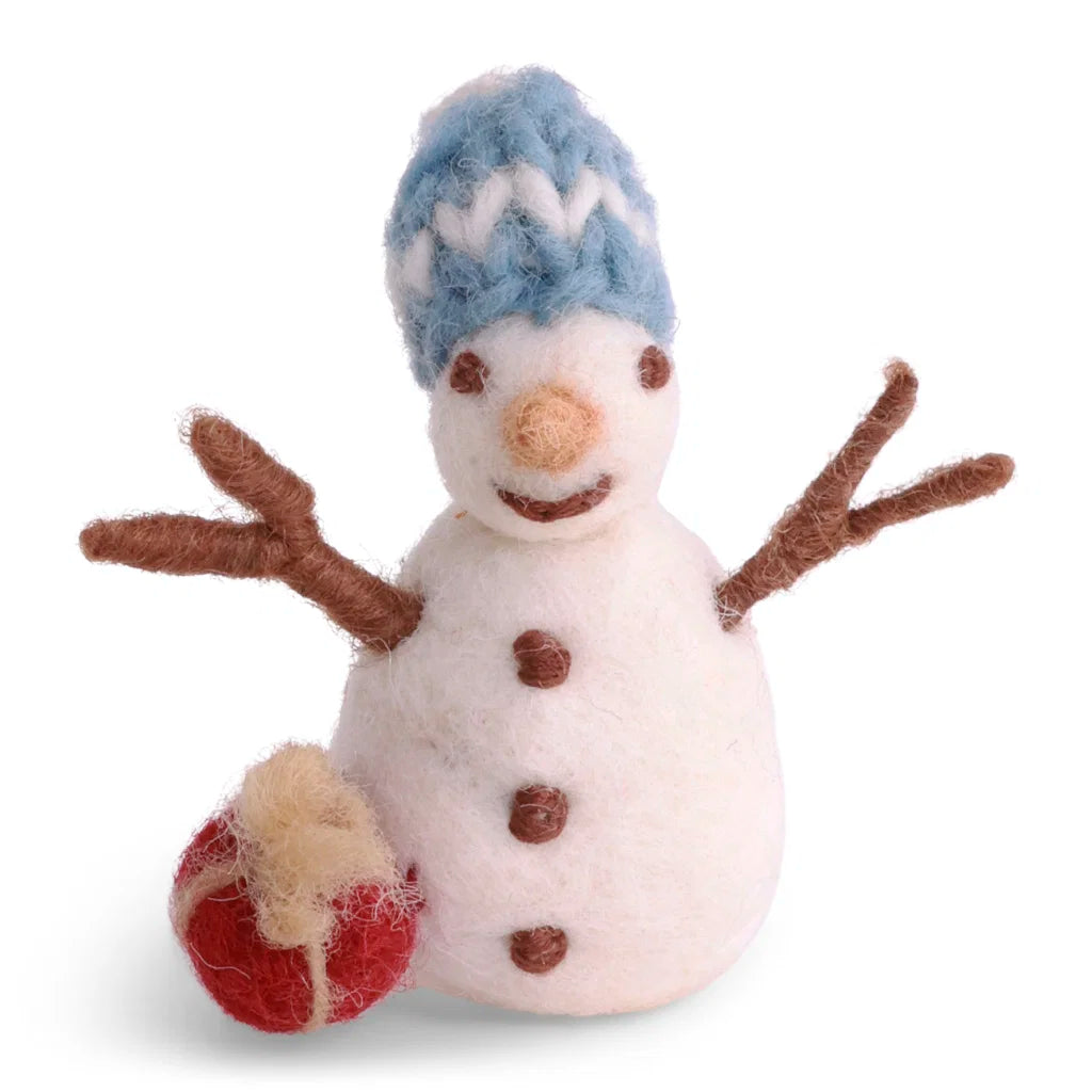 Snømann med gave, 6 cm