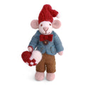 Liten hvit gutte mus med braided hjerte, 12 cm