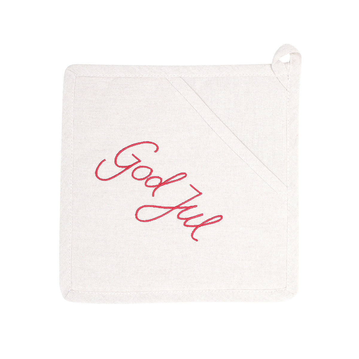 Grytelapp God Jul, lin/hvit med lomme, resirkulert, 25x25cm