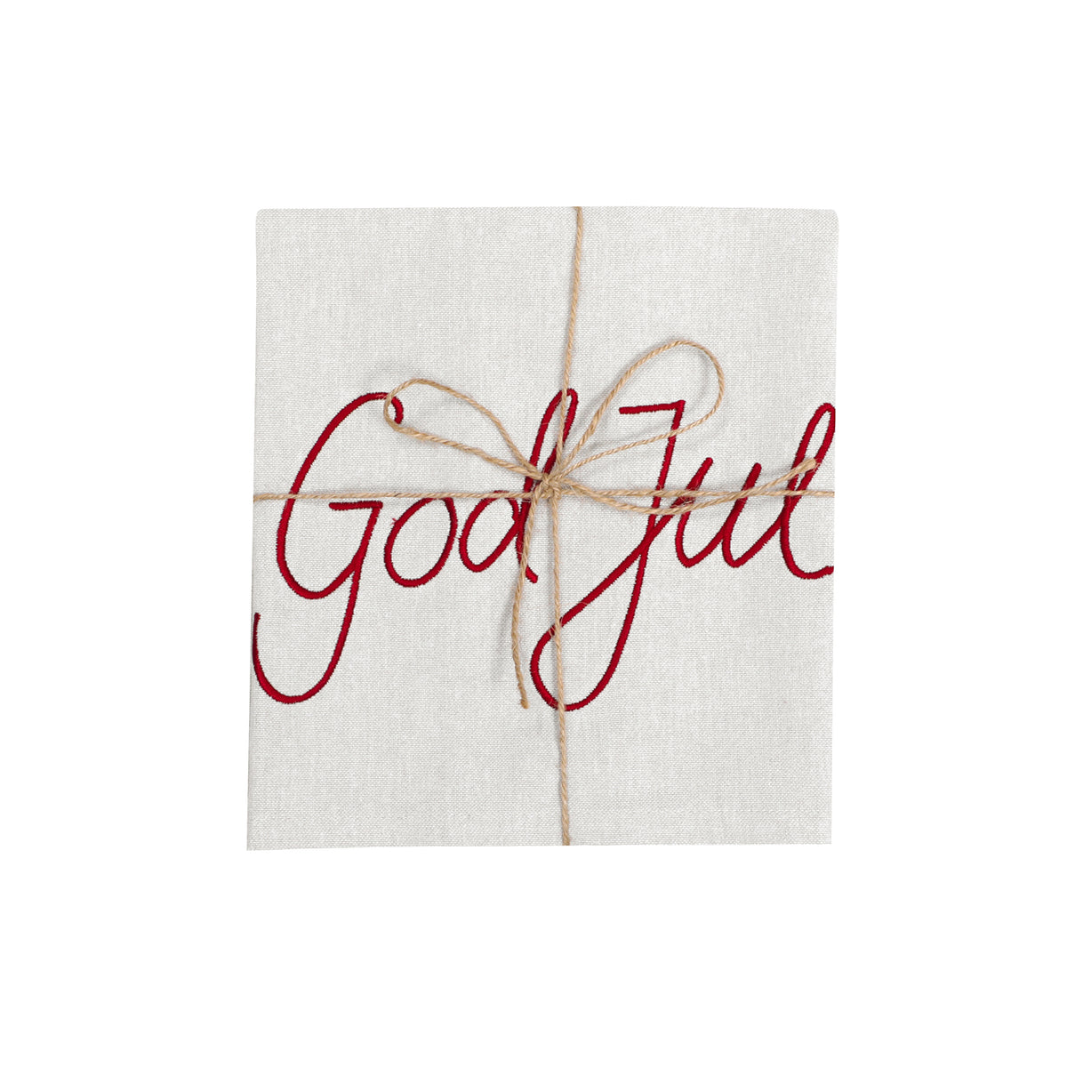 Kjøkkenhåndkle God Jul, lin/chambray med rød broderi, 50x70cm
