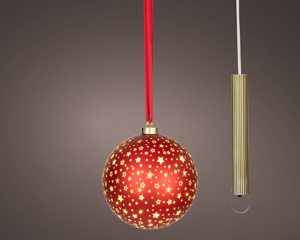 Mikro-LED kule, batteridrevet, 19cm, Rød/Varmhvit