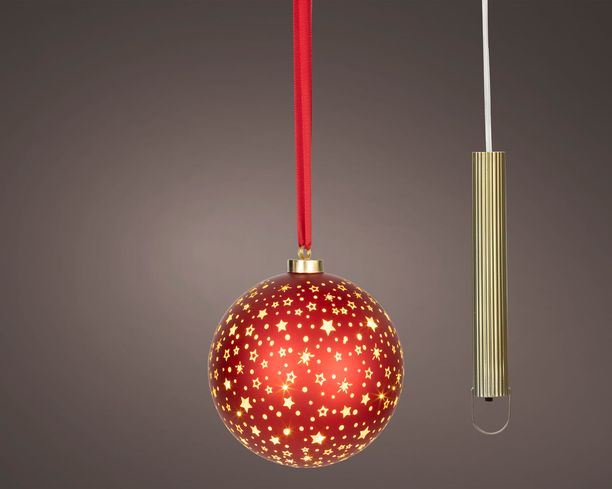 Mikro-LED kule, batteridrevet, 19cm, Rød/Varmhvit