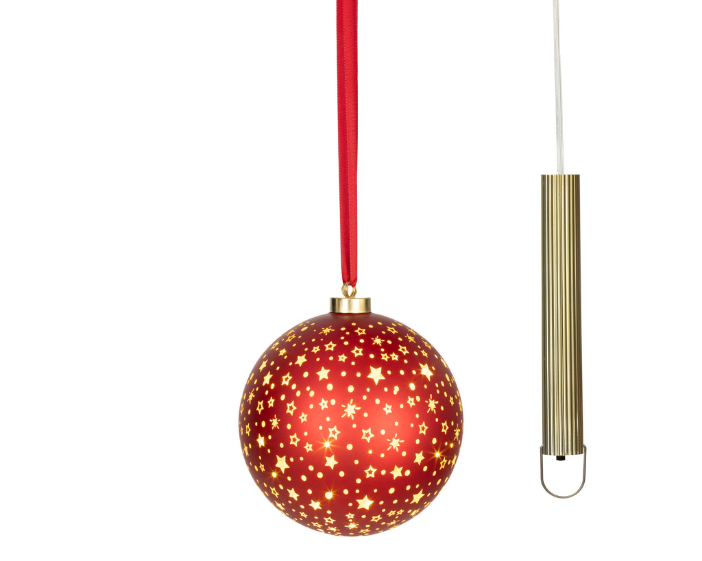 Mikro-LED kule, batteridrevet, 19cm, Rød/Varmhvit