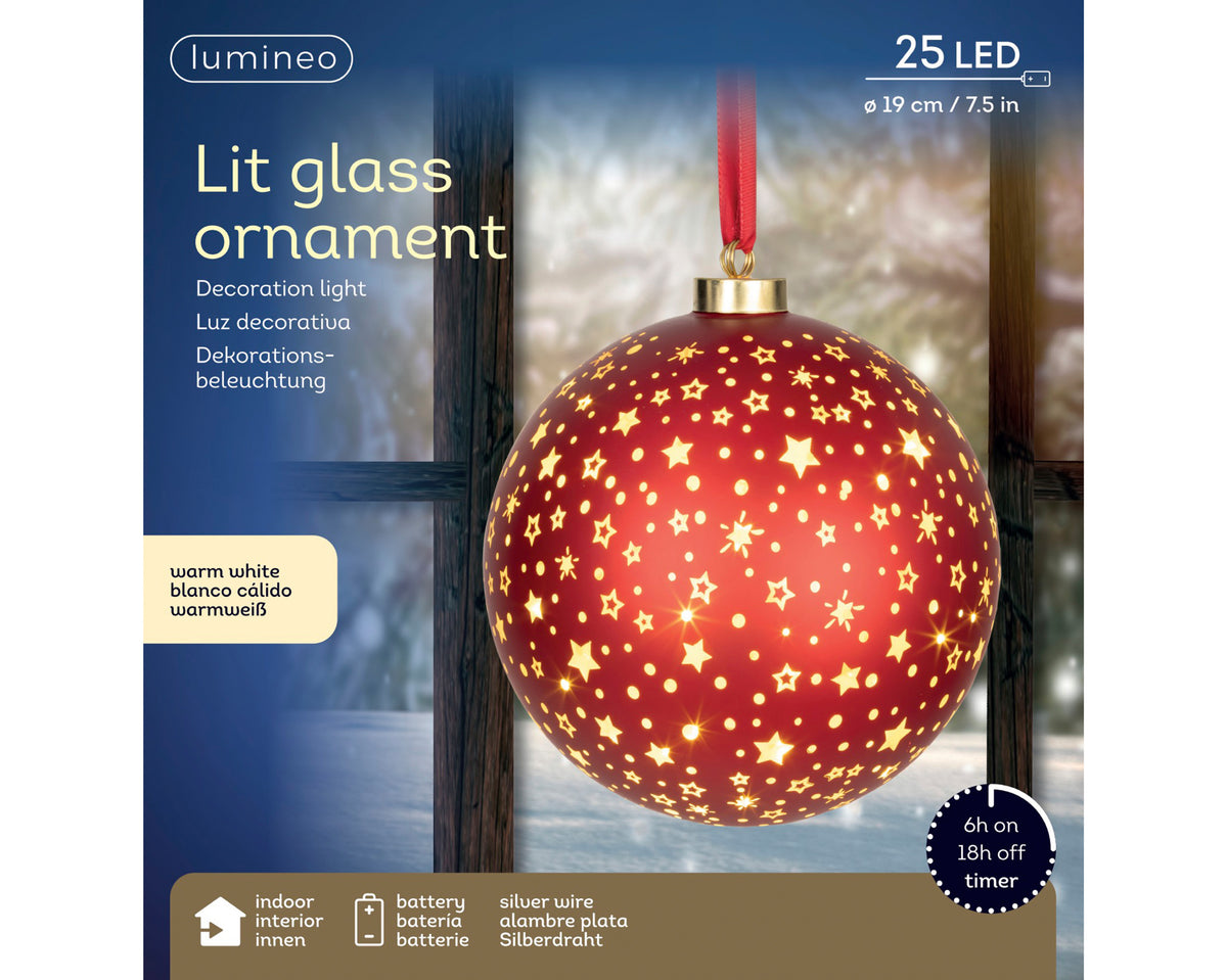Mikro-LED kule, batteridrevet, 19cm, Rød/Varmhvit