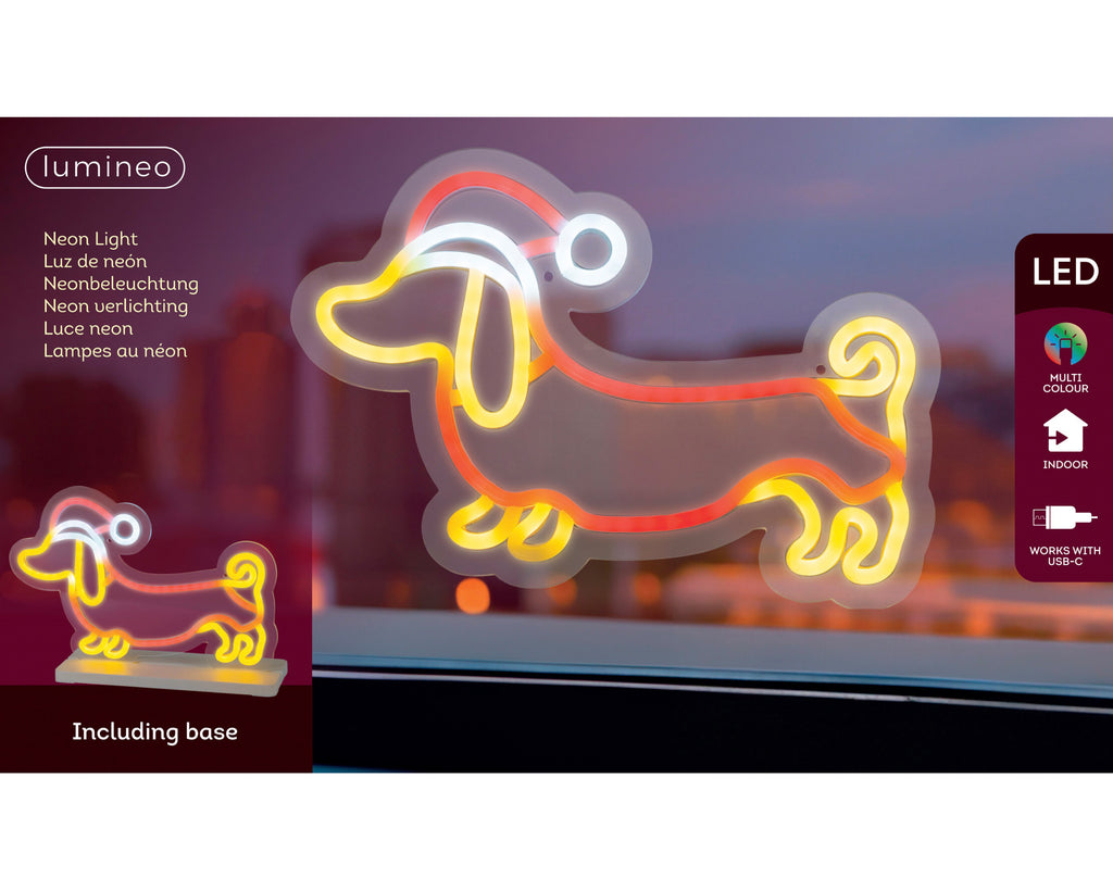 LED-neonlys, hundefigur i plast