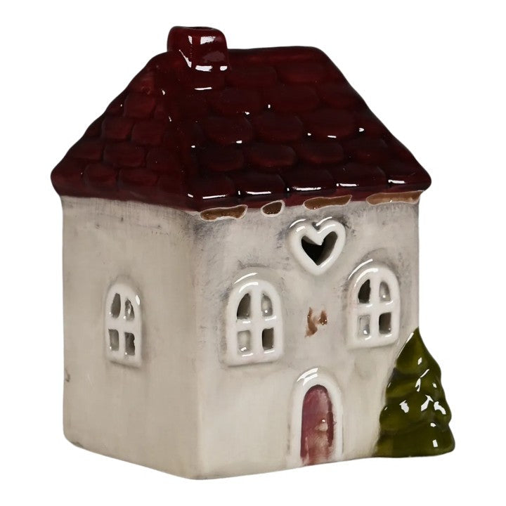 Hus-forhåndsdekorasjon med LED, grå/brun, H 9,8cm