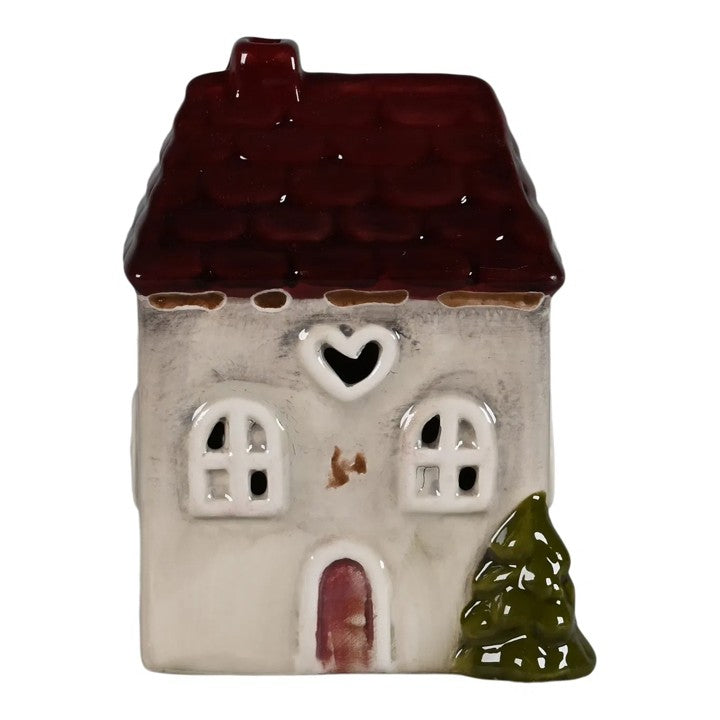 Hus-forhåndsdekorasjon med LED, grå/brun, H 9,8cm