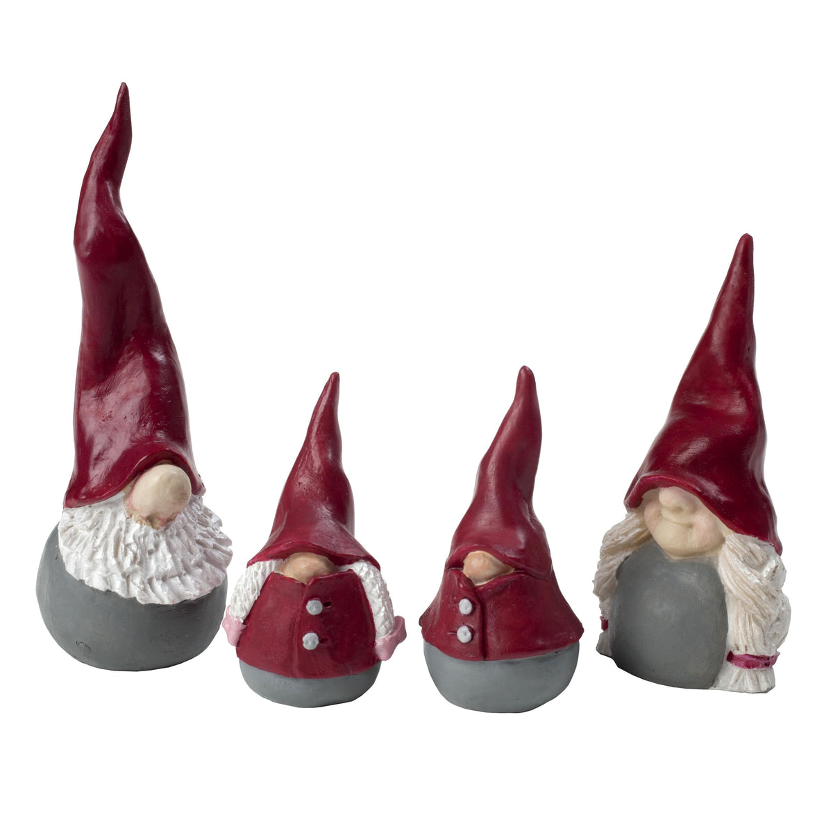 Julenissefamilie med høy hatt, 4 stk, H.5,5-10cm