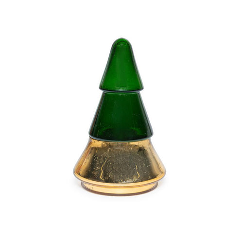 Duftlys i glass, juletreform, gull/grønn