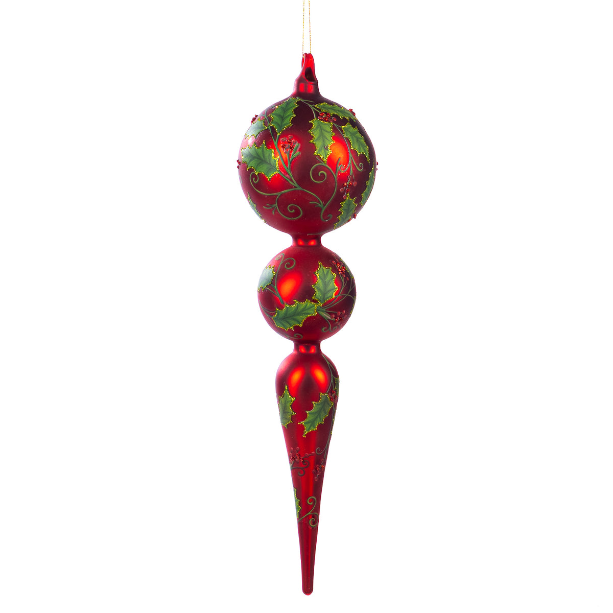 Julepynt glass kristtorn med to kuler, rød/grønn, 48 cm