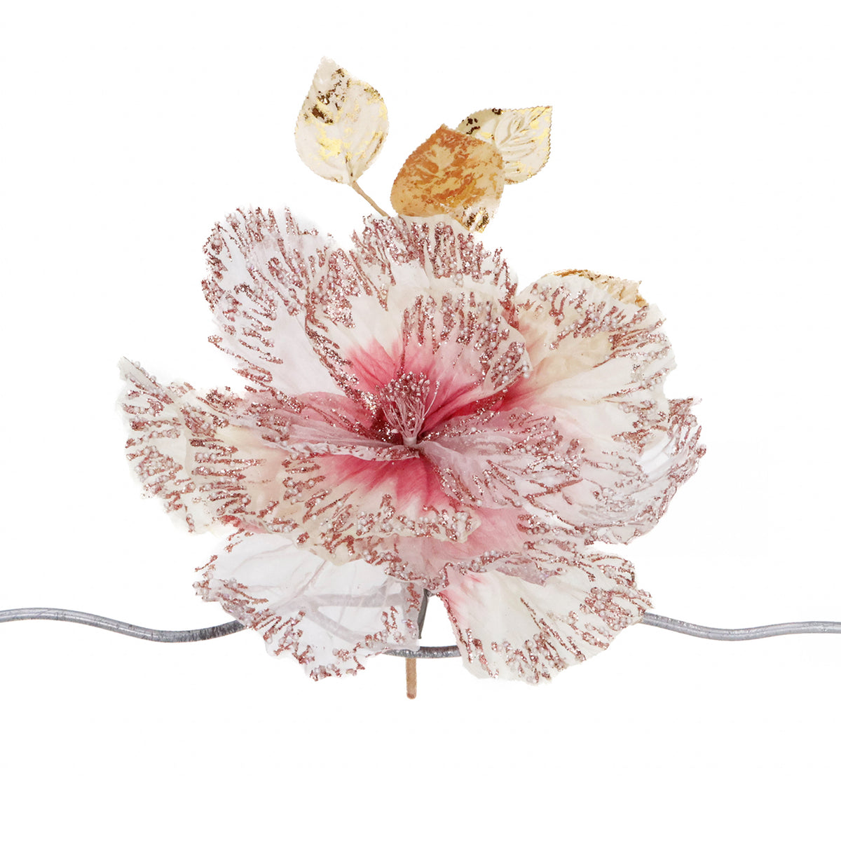 Glitrende blomst på klype, rosa/gull, 38 cm