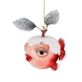 Julepynt kulefisk i eplemotiv, rød/hvit, 10 cm