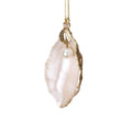 Julepynt østers med hengende perle, champagne/gull/krem, 13 cm