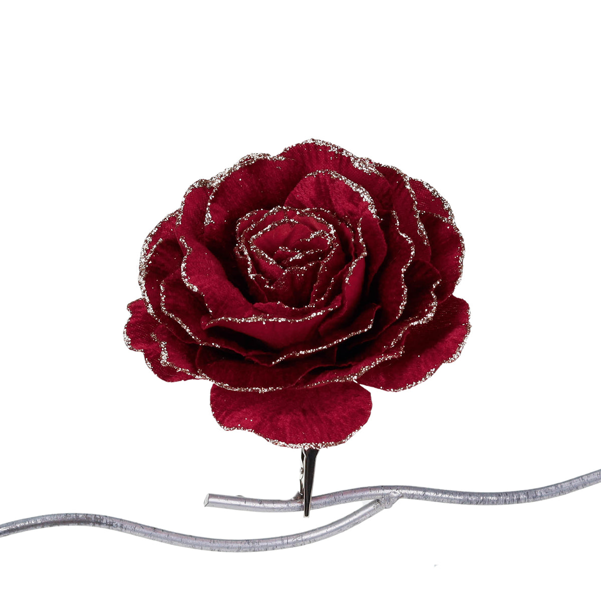 Glitrende rose på klype, burgunder/champagne, 16 cm