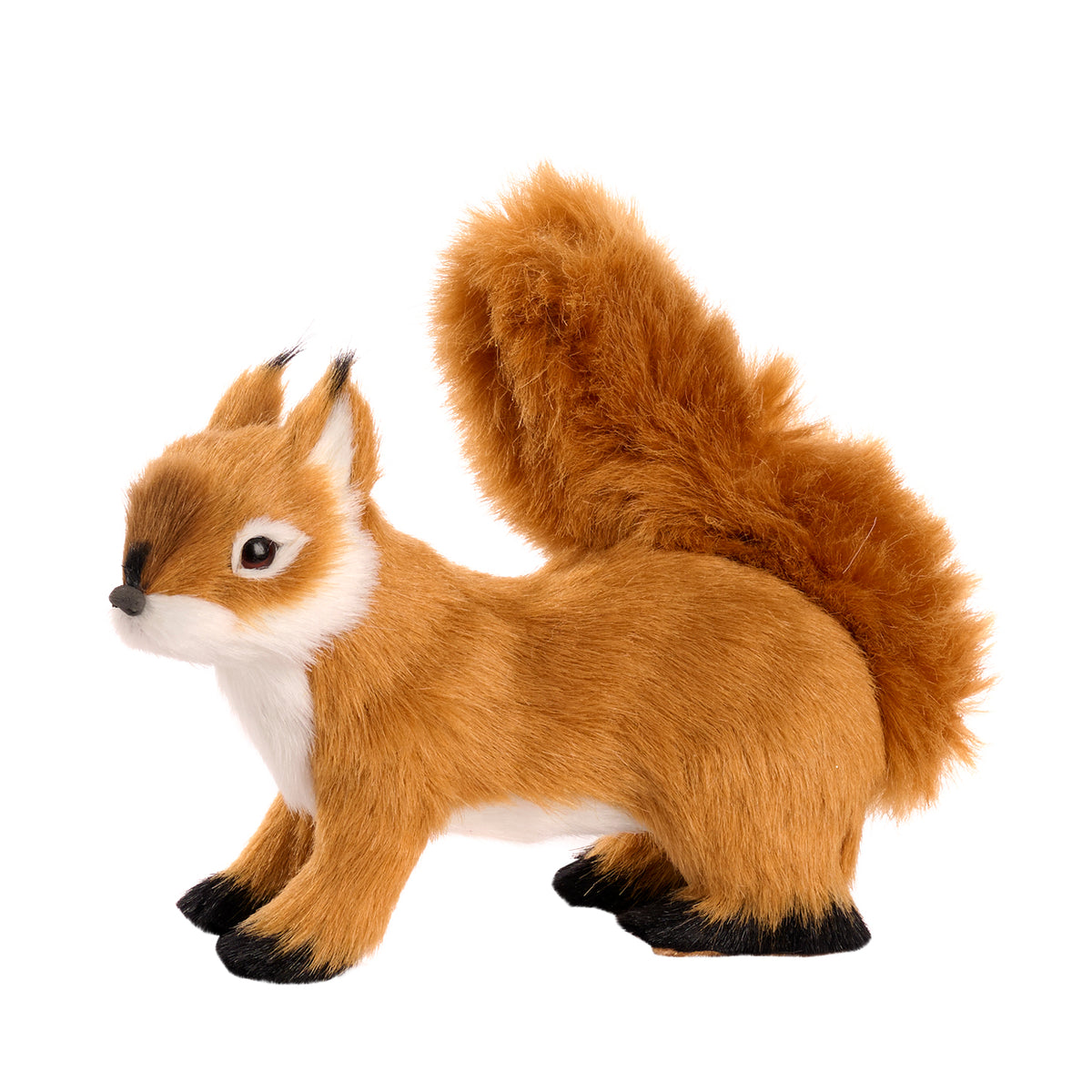 Loddent ekornfigur til utstilling, brun/hvit, 14 cm