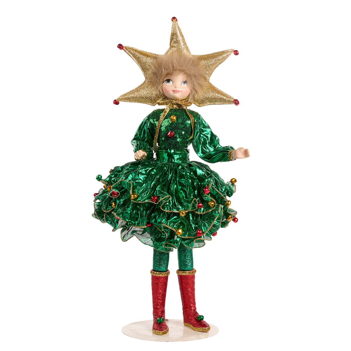 Julenisse-juletredukke, gull/grønn/rød, 48 cm