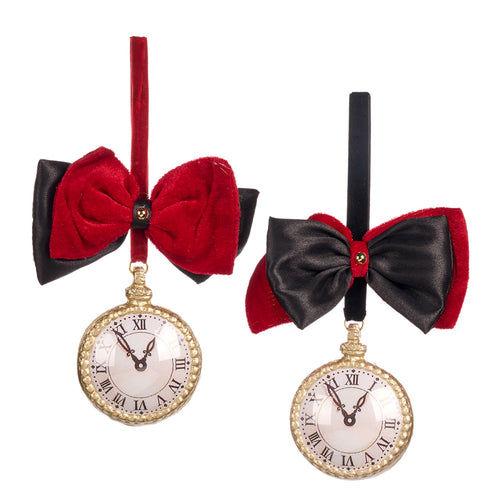 Champagnebar-klokke med sløyfe, rød/svart, 9 cm