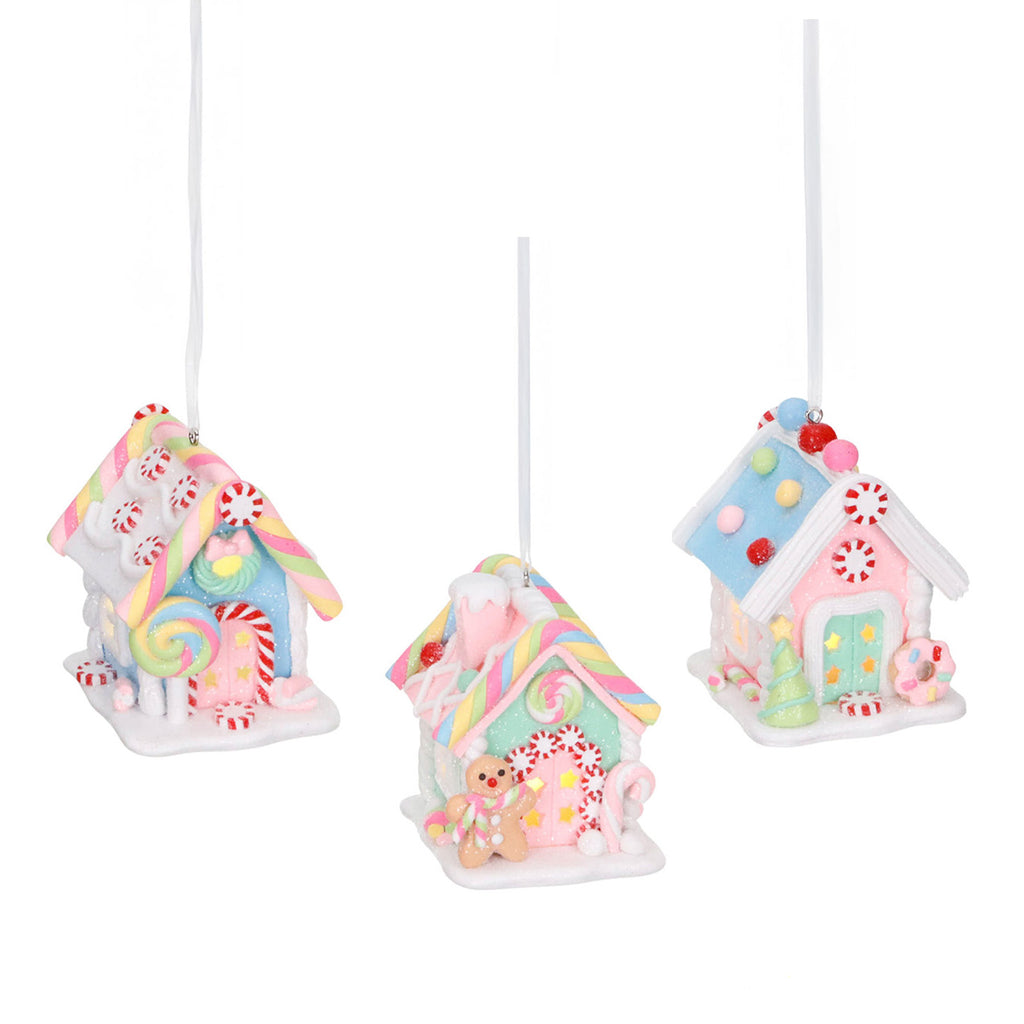 LED-pepperkakehus i leire, rosa, 7 cm (batteridrevet)
