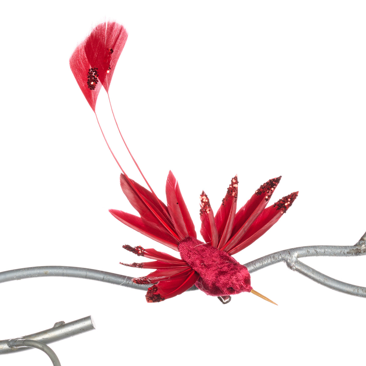 Kolibri på klype, rød/burgunder, 19 cm