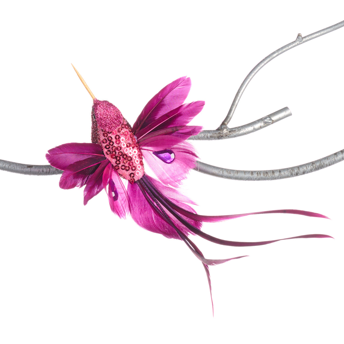 Kolibri med paljetter på klype, lilla/rosa, 18 cm