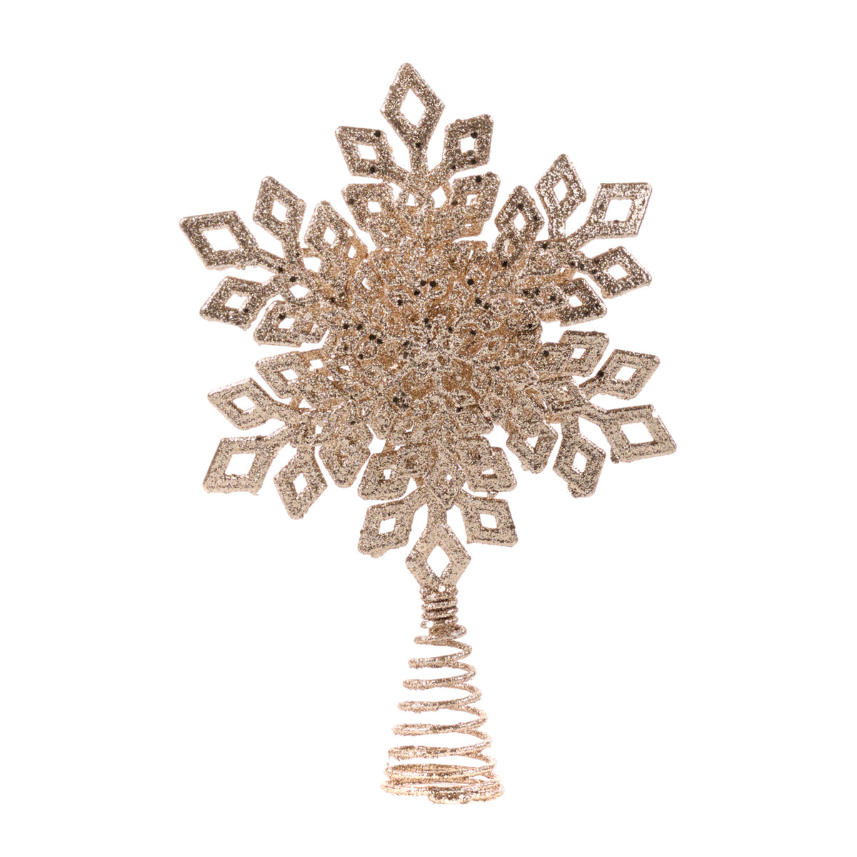 Metalljuletretopp, snøfnugg, champagne, 31 cm