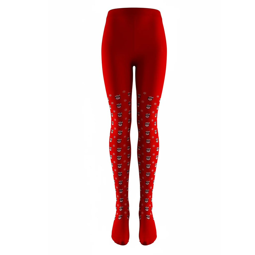 Strømpebukse, rød med julenissemotiv