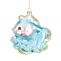 Julepynt paljettfisk i glass, blå/rosa/grønn, 11,5 cm