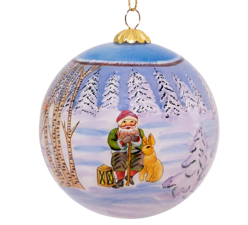 Julekule, håndmalt, elg og nisse, Bergerlind