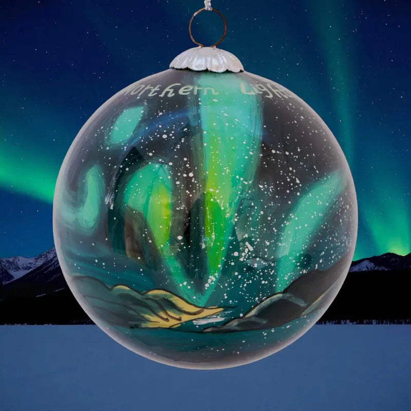 Glasskule, håndmalt, Nordlys